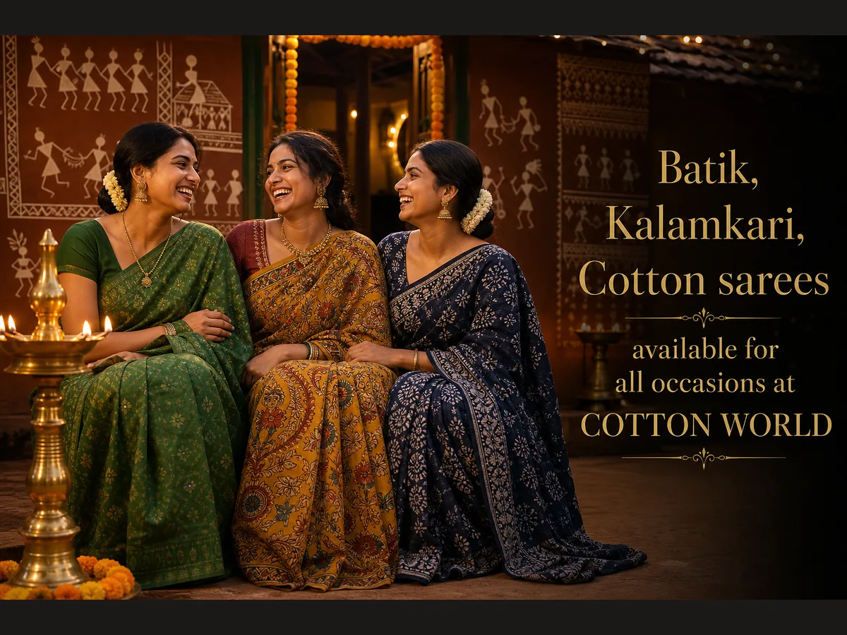 Batik, Kalamkari and cotton sarees for all occasions at Cotton World